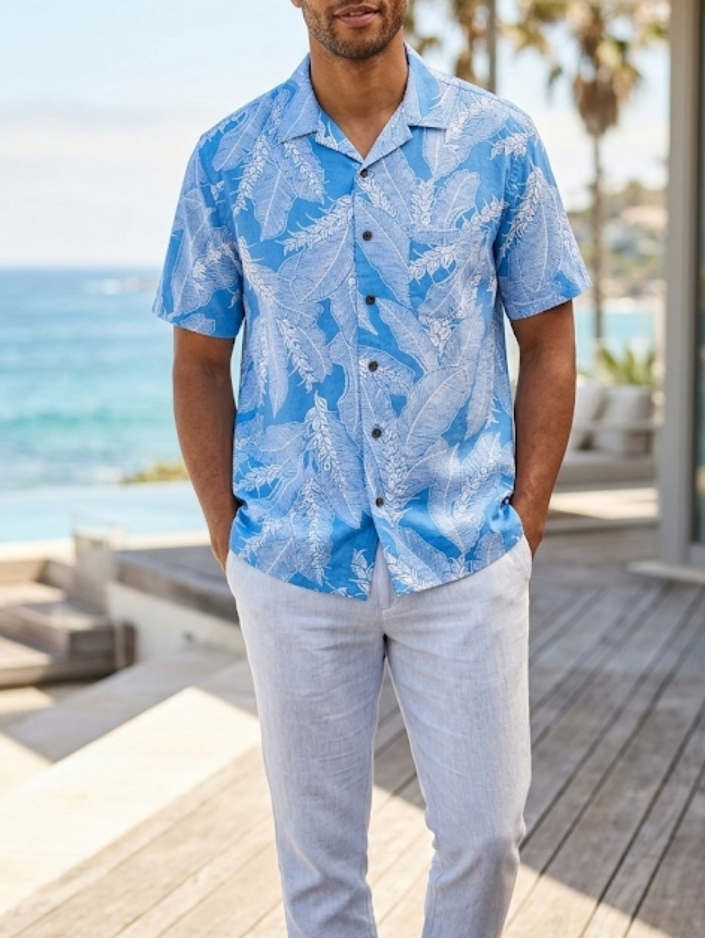 George Mem Shirt XL Blue Leaf Print Men's Shirt